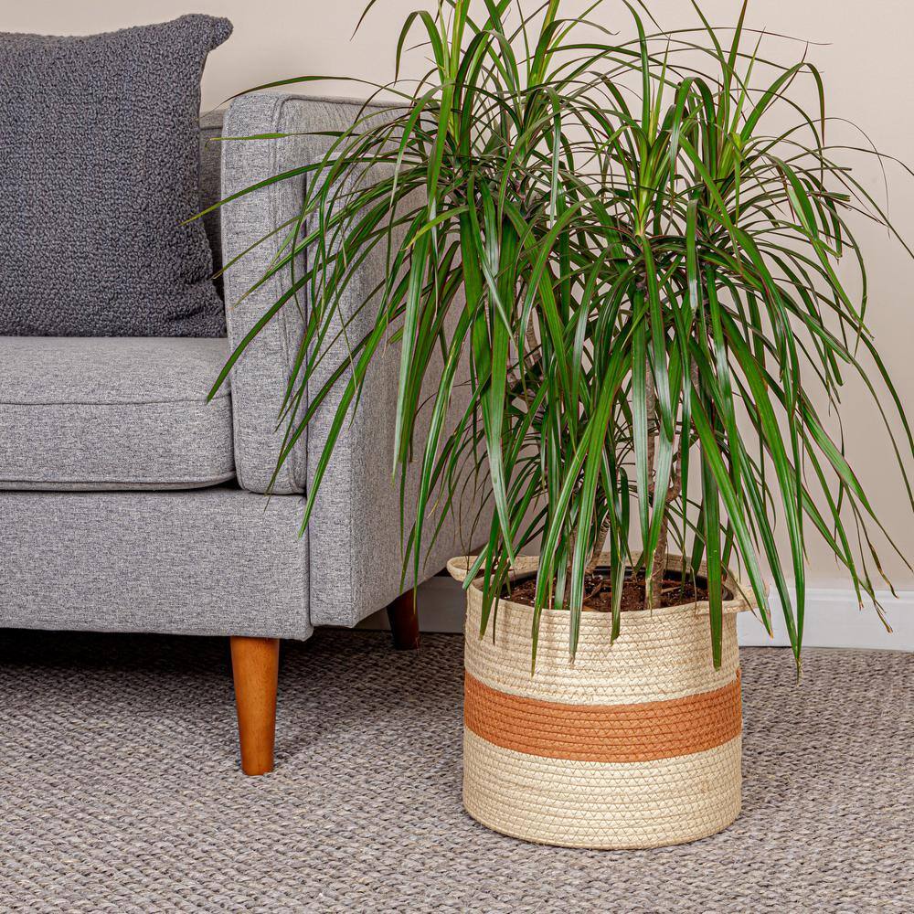 Natural and Terracotta Round Handwoven Paper Rope Storage Basket