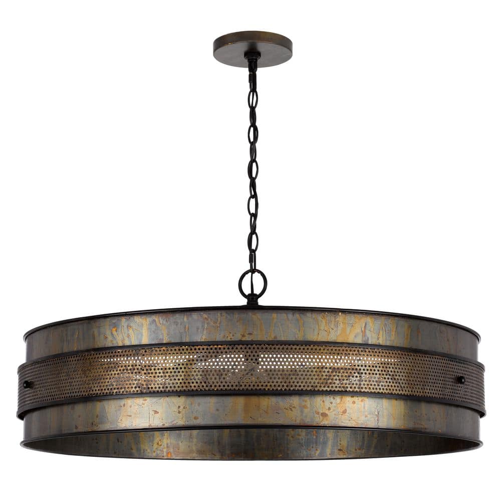 60-Watt 5-Light Aged Bronze Metal Chandelier with Metal Drum Shade