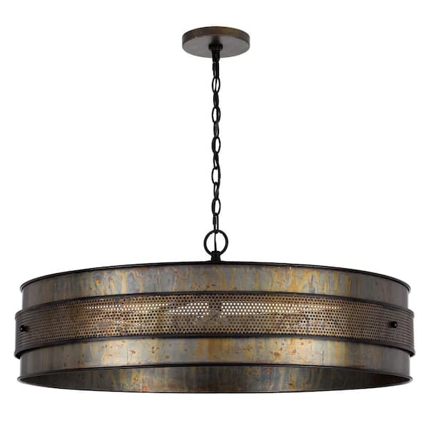 60-Watt 5-Light Aged Bronze Metal Chandelier with Metal Drum Shade
