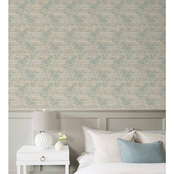 Shadow Palms Seamist Vinyl Peel and Stick Wallpaper Roll (Covers 30.75 sq. ft.)