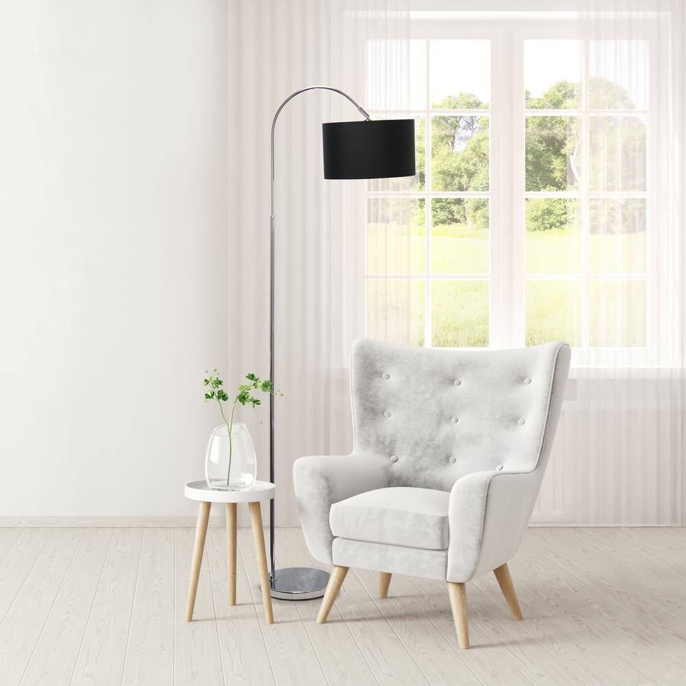 66" Brushed Nickel Arched Floor Lamp with Black Fabric Shade
