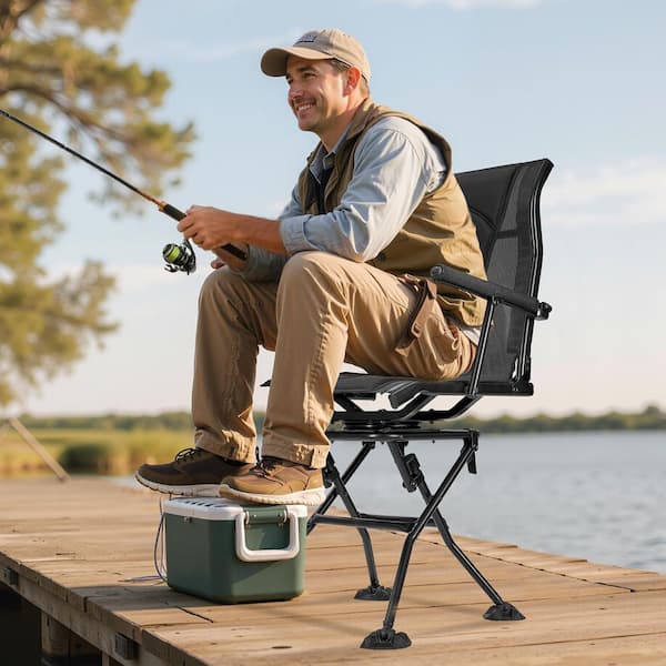 SKYSHALO Hunting Chair, Black Steel Swivel Chair, Foldable Blind