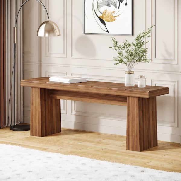 BYBLIGHT Farmhouse Brown Wooden 47.24 in. Double Pedestal Dining Table Bench, 2 Seating Shoe Bench, Indoor Bedroom Entryway Bench
