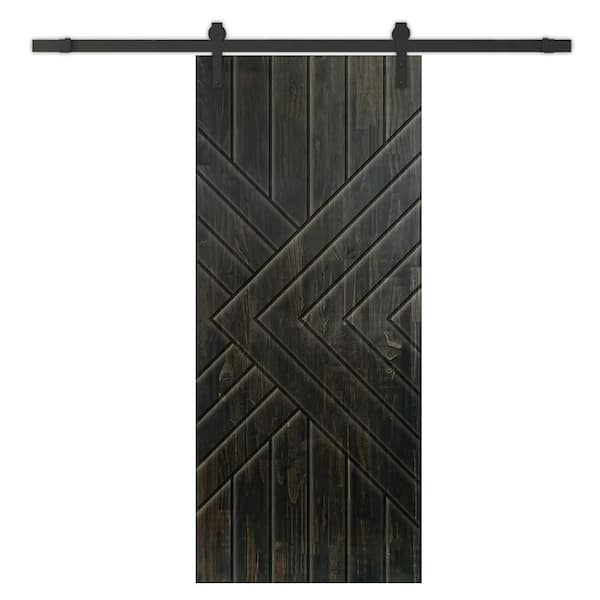 CALHOME 30 in. x 80 in. Charcoal Black Stained Pine Wood Modern Interior Sliding Barn Door with Hardware Kit