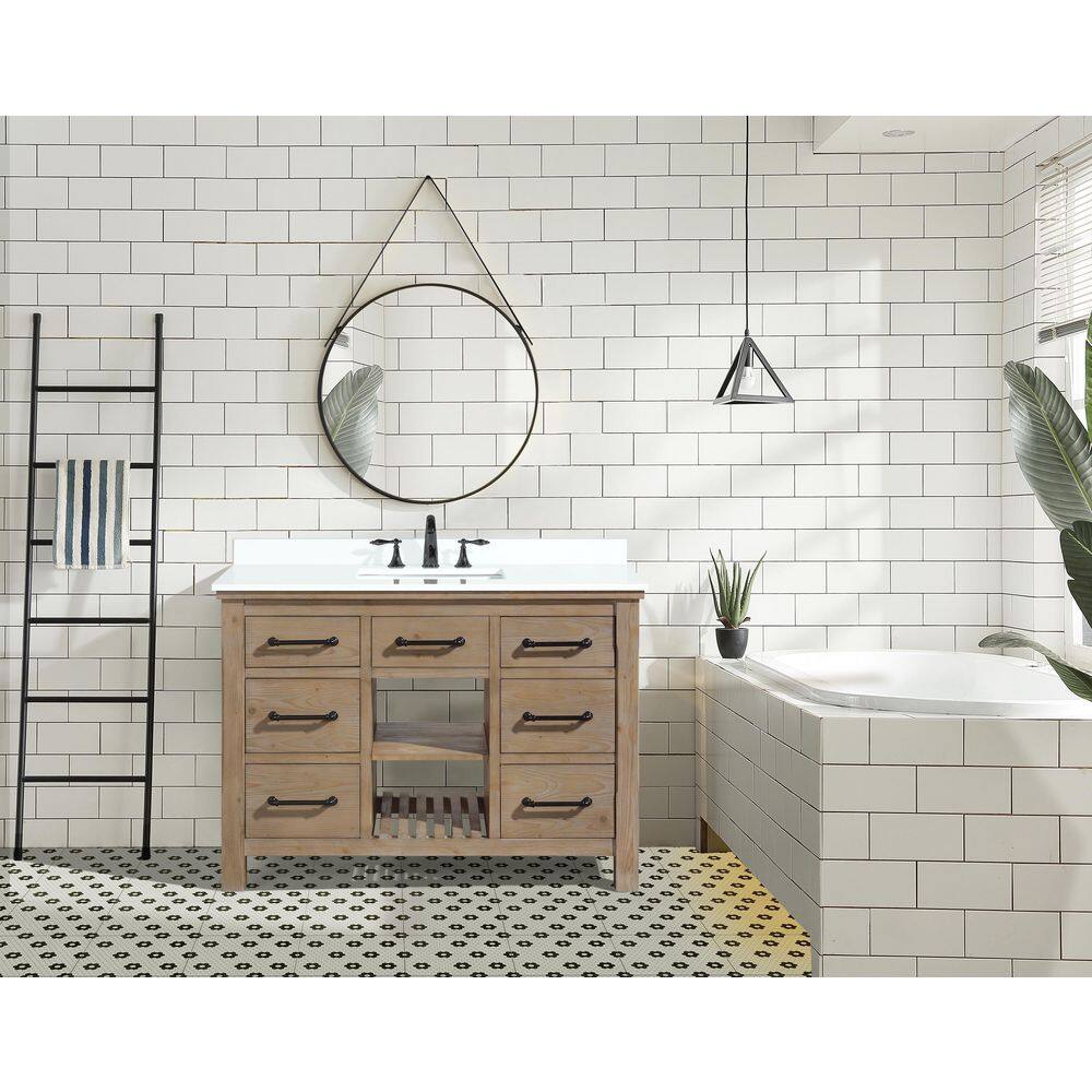 Lauren 48" Weathered Fir Bathroom Vanity with White Stone Countertop