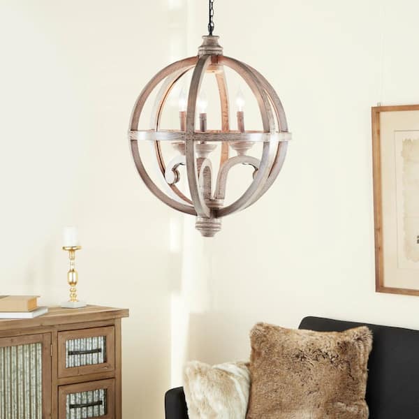 Litton Lane 3-Light Gold Wood Chandelier