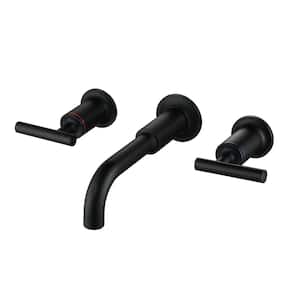 Modern Double Handle 3-Hole Brass Wall Mounted Bathroom Faucet in Matte Black