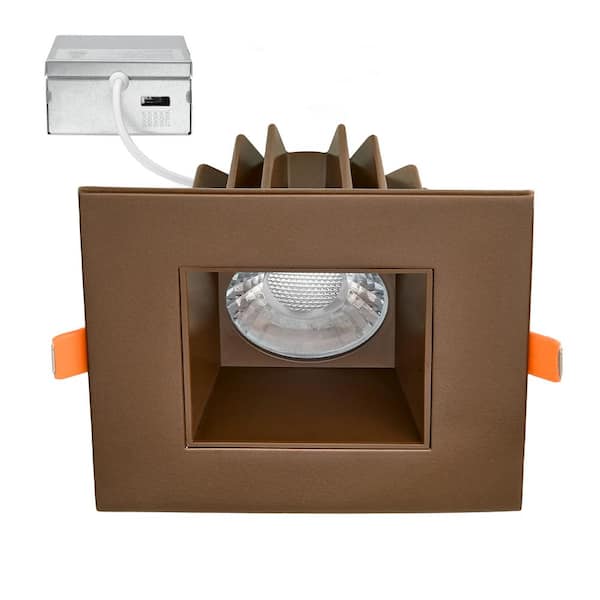 Maxxima 4 in. Slim Square Recessed Anti-Glare LED Downlight, Bronze Trim, Canless IC Rated, 1000 Lumens, 5 CCT 2700K-5000K