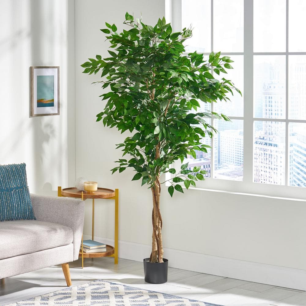 70.90 in. Charming Realistic Look Green Artificial Ficus Tree in Pot for De