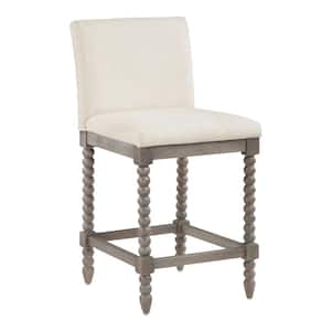 Abbott 39 in. Brushed Grey Wood Frame Spindle Counter Bar Stool with Linen Fabric Seat