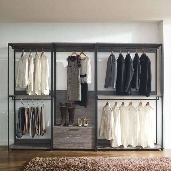 Monica 111 in. W Rustic Gray Walk-in Wood Closet System