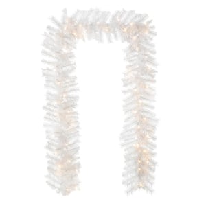 9 ft. Pre-Lit White Pine Artificial Christmas Garland, with 50 Warm White LED Lights and Timer