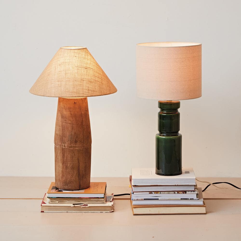Natural Reclaimed Wood Table Lamp with Adjustable Jute Shade
