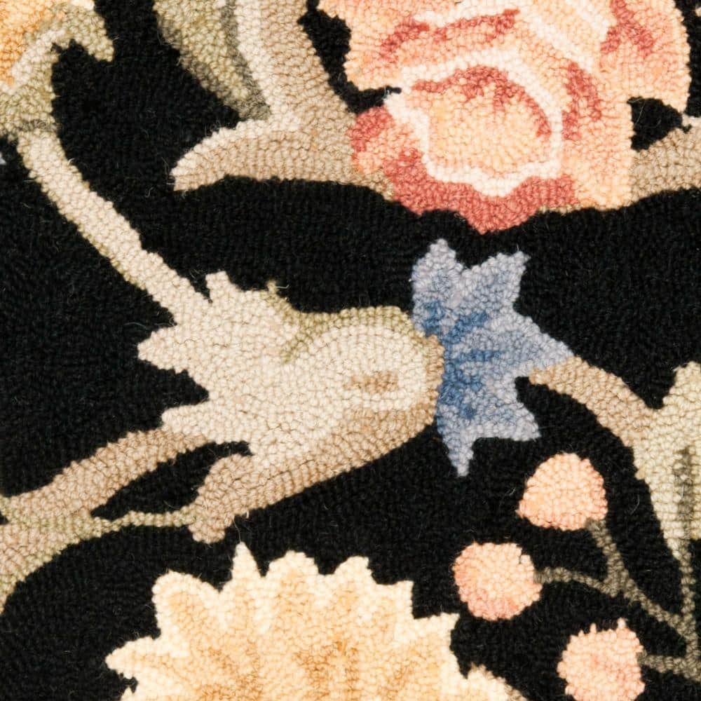 Handmade Black Floral Wool Reversible Rectangular Rug, 2'6" x 4'