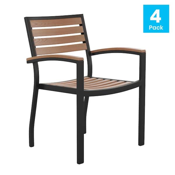 Carnegy Avenue Black Aluminum Outdoor Dining Chair in Wood Grain Set of 4