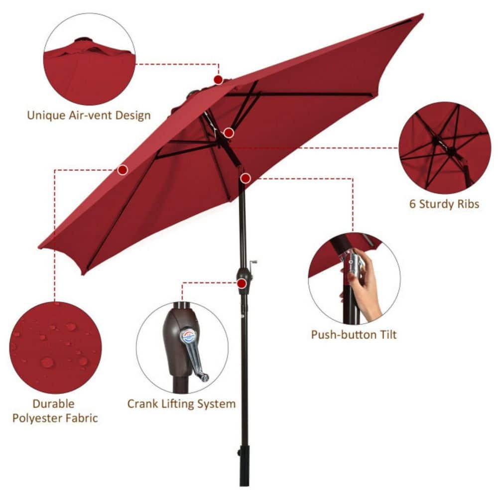 Red 9ft Steel Frame Outdoor Patio Umbrella with Crank