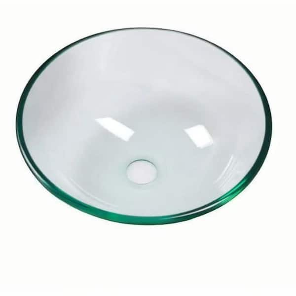 cadeninc 14 in. x 5.31 in. Round Tempered Glass Vessel Bathroom Sink with Pop-up Drain, Clear (Faucet not included)