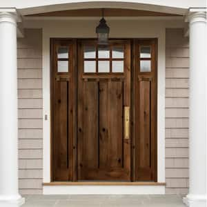 64 in. x 96in. Craftsman Alder Provincial Stain Left-Hand 10-Lite Clear Wood with DS Single Prehung Front Door/Sidelites