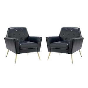 Ilioneus Modern Navy Polyurethane Button-tufted Geometric Shape Armchair with Gold Accent Legs (Set of 2)