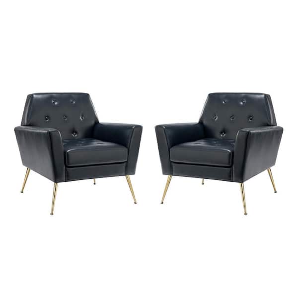 JAYDEN CREATION Ilioneus Modern Navy Polyurethane Button-tufted Geometric Shape Armchair with Gold Accent Legs (Set of 2)