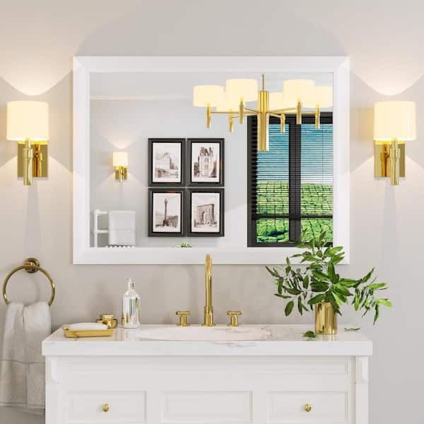 Apmir 40 in. W x 30 in. H Rectangular Aluminum Alloy Framed and Tempered Glass Wall Bathroom Vanity Mirror in Matte White