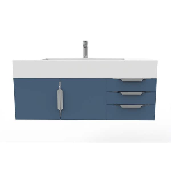 Nile 48 in. W x 19 in. D x 20 in. H Single Bath Vanity in Matte Blue in Chrome Trim and White Solid Surface Top