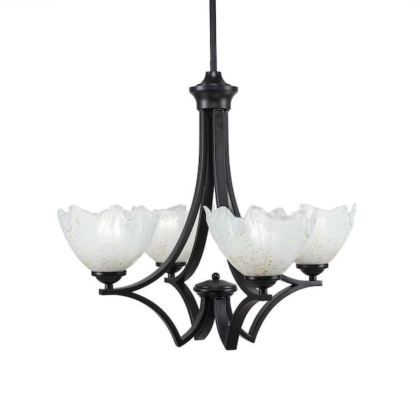Unbranded Clevelend 4-Light Matte Black Round Chandelier with 7 in. Gold Ice Glass Shades, No bulbs included