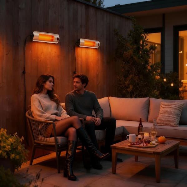 23 in. 1500-Watt Patio Wall Mounted Outdoor Heater, Thermostat, Overheat Protection, ETL, IP65 waterproof, R/C in Silver