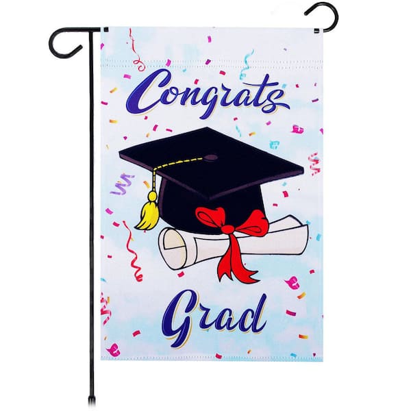 G128 1 ft. x 1.5 ft. Happy Graduation Congrats Cap 2-Sided Garden Flag Printed Blockout