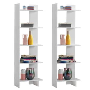 19 in. White 5-Tier Modern Bookcase Standing Storage Shelf Room Divider Display Rack (Set of 2)