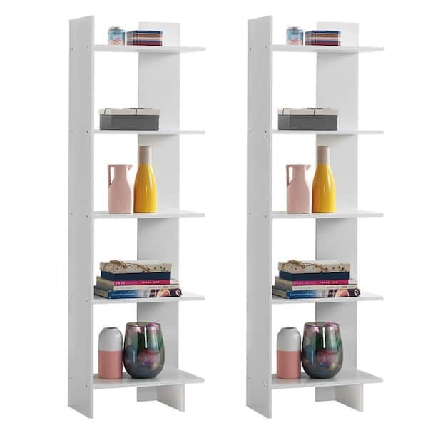 HONEY JOY 19 in. White 5-Tier Modern Bookcase Standing Storage Shelf Room Divider Display Rack (Set of 2)