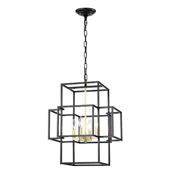 Jushua 4-Light Gold Adjustable Height Chandeliers, Metal Lantern Tiered Pendant Hanging Light Fixtures (E12 Bulbs Not Included)