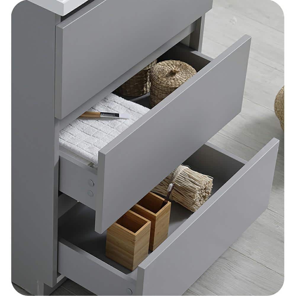 Gray 24" Solid Wood Freestanding Bathroom Vanity Cabinet