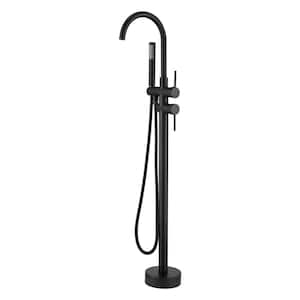2-Handle Freestanding Tub Faucet with Shower Head with Handle in Matte Black