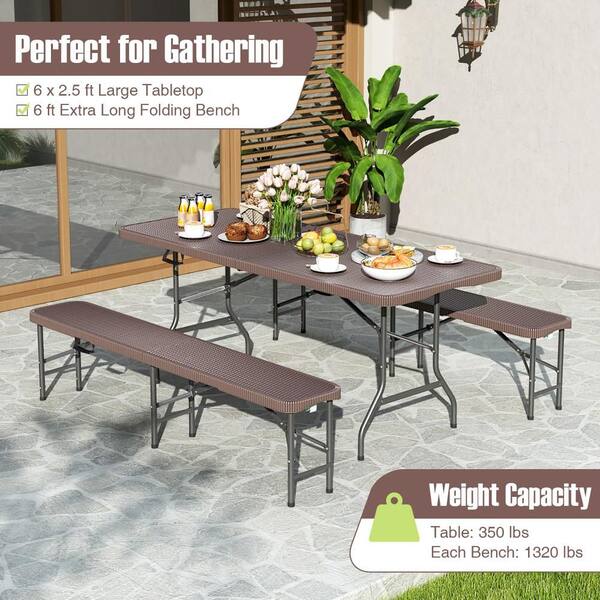 Gymax 29 in. Brown Rectangle Iron Folding Picnic Table Seats 4 Gymax 29 in. Brown Rectangle Iron Folding Picnic Table Seats 4