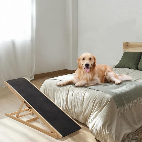 Folding Wooden Dog Ramp 5-Level Adjustable Pet Ramp 45 in. L x 18 in. W Dog Step with Non-Slip Rubber Mat