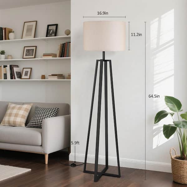 64.5 in. Black Tripod Standing Lamp with Shade 3 Color Temperatures Foot Switch, Floor Lamp for Living Room and Bedroom