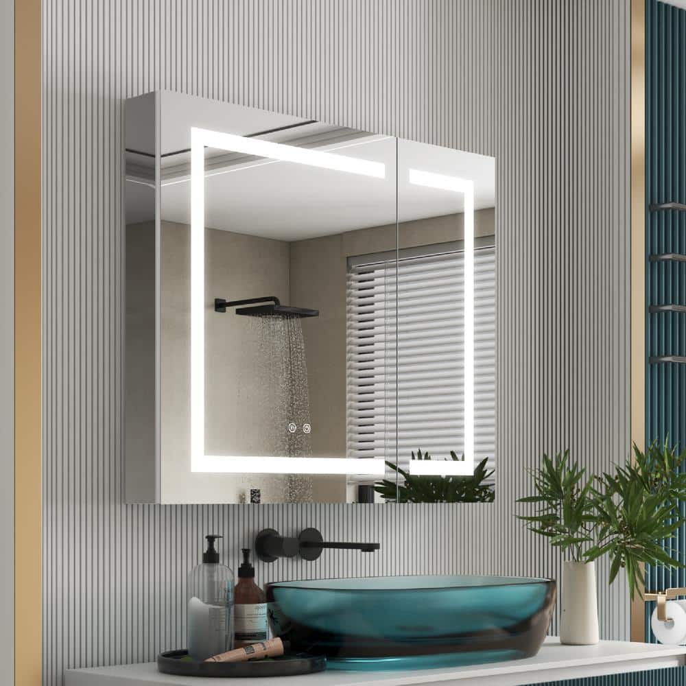 36" x 30" Silver Aluminum LED Medicine Cabinet with Mirror