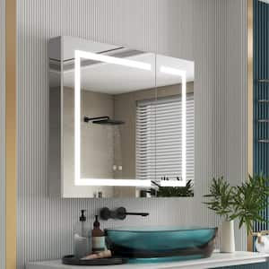 36 in. W x 30 in. H Rectangular Recessed/Surface LED Mirror Cabinet with Mirror Light Defogger,Dimmer,Outlets,USB Ports