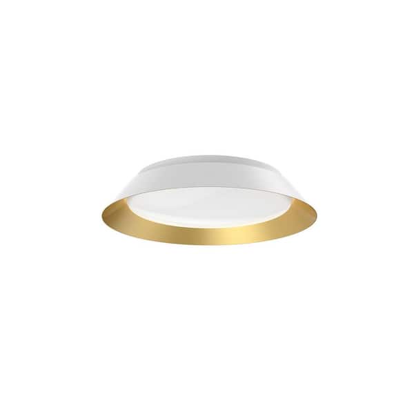 KUZCO Jasper 14 in. White/Gold Flush Mount