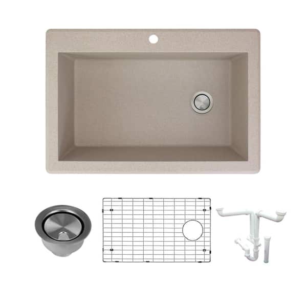 Transolid Radius All-in-One Drop-in Granite 33 in. 1-Hole Single Bowl Kitchen Sink in Cafe Latte
