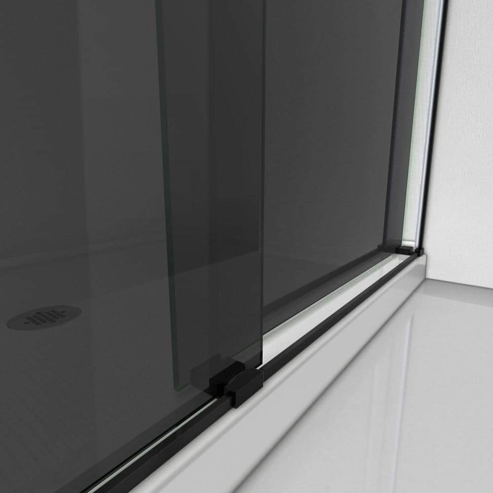 Essence 56-60" Frameless Matte Black Sliding Shower Door with Smoke Gray Glass