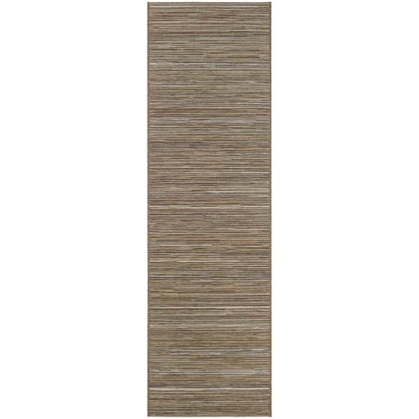 Cape Hinsdale Brown-Ivory 2 ft. x 12 ft. Striped Indoor/Outdoor Runner Rug