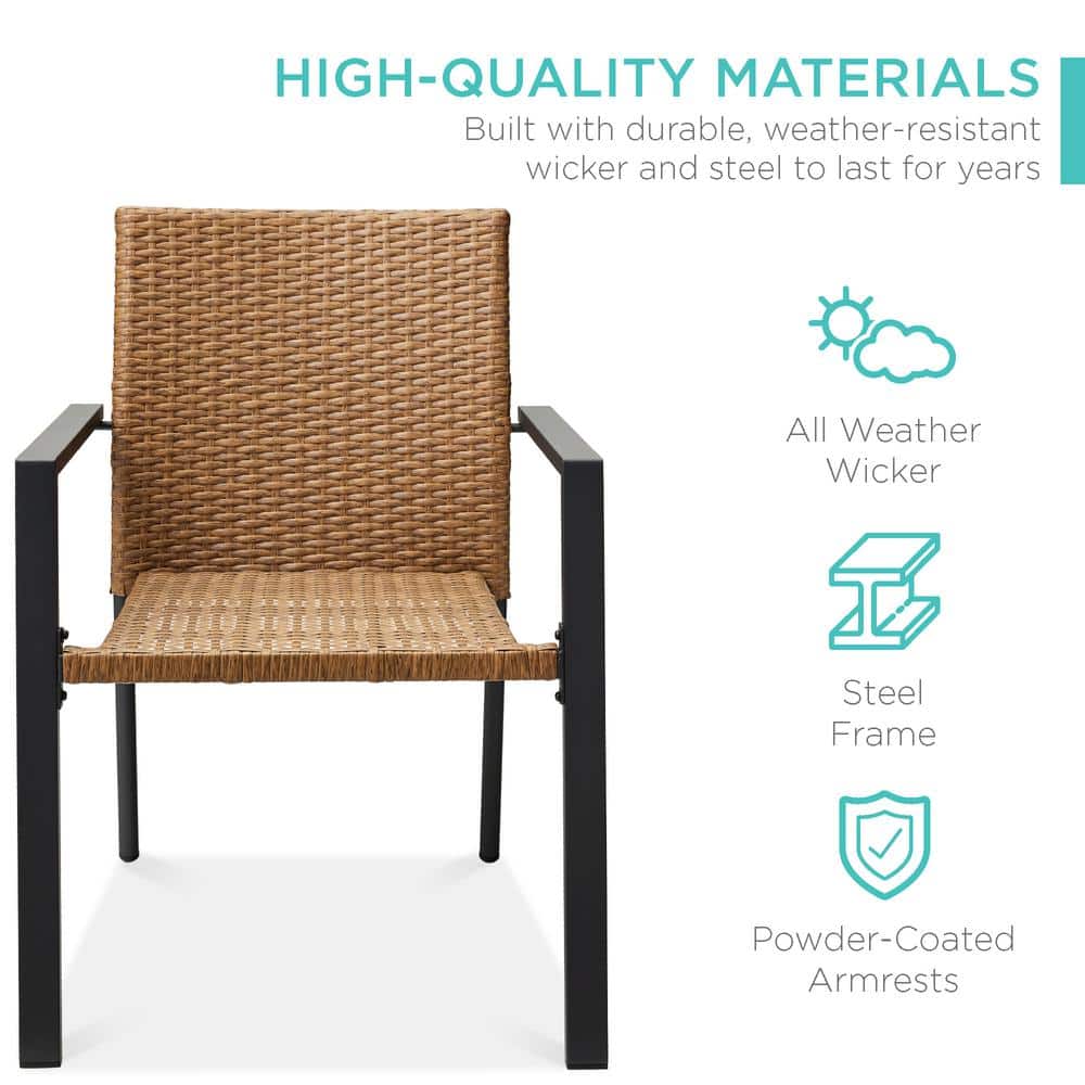 Natural Wicker and Steel Stackable Outdoor Dining Chairs, Set of 2
