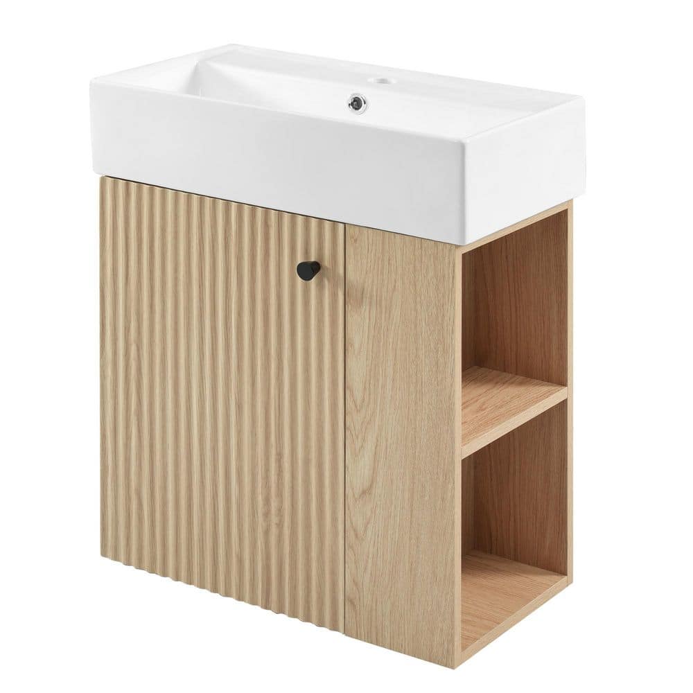 21.6 in. Single Sink Wall Mounted Floating Oak Bath Vanity Cabinet with Right Side Storage, White Ceramic Basin Top price history on PriceWatchPro