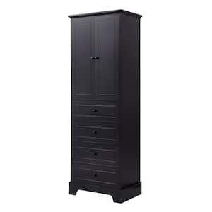 24 in. W x 16 in. D x 68 in. H MDF Black Linen Cabinet with 2 Doors and 4 Drawers, Adjustable Shelf, Storage Cabinet