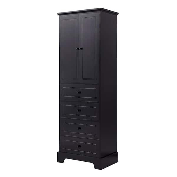 Tileon 24 in. W x 16 in. D x 68 in. H MDF Black Linen Cabinet with 2 ...