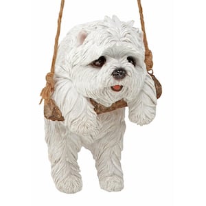 8 in. H White Maltese Puppy on a Perch Hanging Dog Sculpture