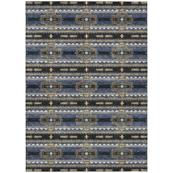 Chantille Machine Washable Indoor/Outdoor Abstract ACN2688 Black 5 ft. x 7 ft. 6 in. Area Rug