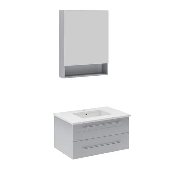 Fresca Lucera 30 in. Single Sink Wall Mount Gray Bath Vanity with White Quartz Top, Undermount Sink and Medicine Cabinet